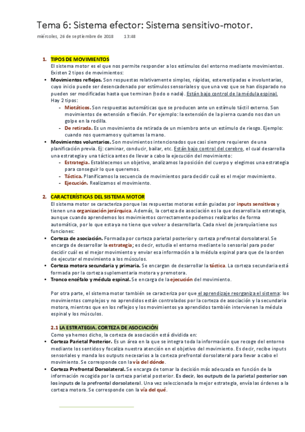 Miniatura del documento PSICOBIOLOGÍA  Tema 6. Sistema Efector. Sistema Sensitivo Motor.pdf