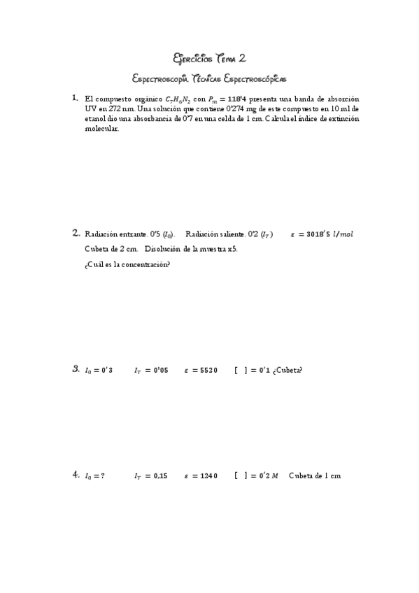 Miniatura del documento Ejercicios Espectroscopia. Técnicas Espectroscópicas .pdf