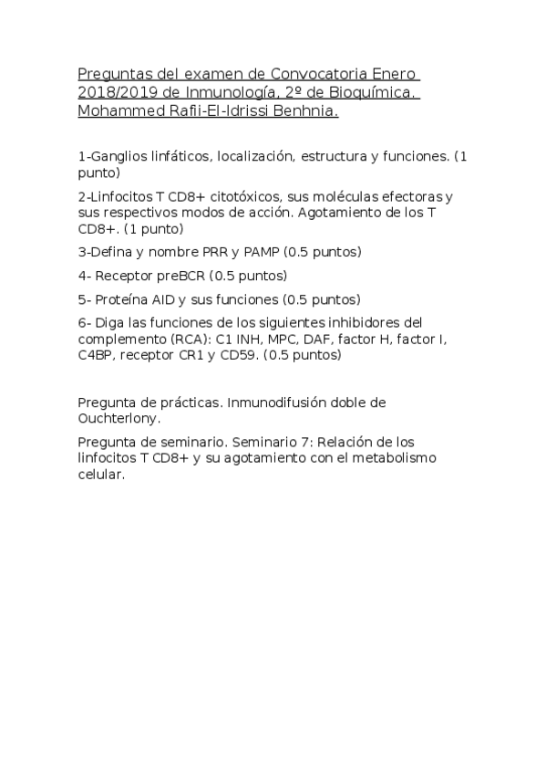Miniatura del documento Examen Convocatoria Enero 2018-2019 Inmunología.docx