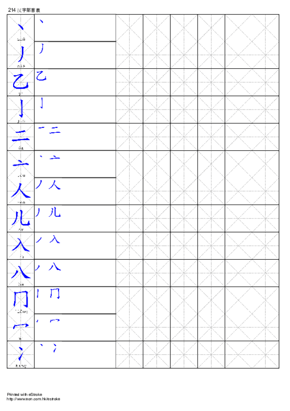 Miniatura del documento EJERCICIOS DE RADICALES 214汉字部首笔顺练习.pdf