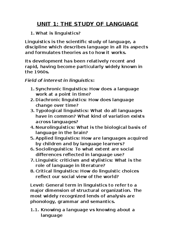 Miniatura del documento UNIT 1 THE STUDY OF LANGUAGE.docx
