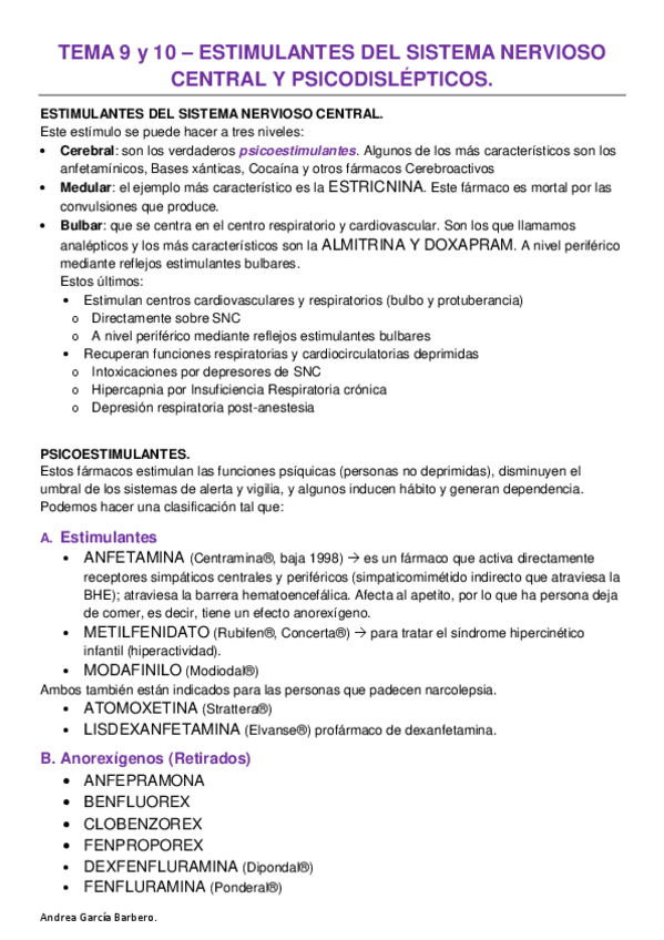 Miniatura del documento TEMA 9 Y 10 - ESTIMULANTES DEL SISTEMA NERVIOSO CENTRAL Y PSICODISLÉPTICOS..pdf