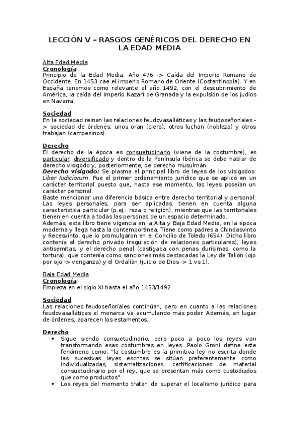 Miniatura del documento LECCIÓN 5 - RASGOS GENÉRICOS DEL DERECHO EN LA EDAD MEDIA.odt