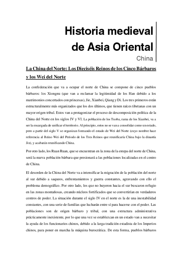 Miniatura del documento Historia medieval CHINA - 4.- Los 16 reinos de los 5 Bárbaros y los Wei del Norte.pdf
