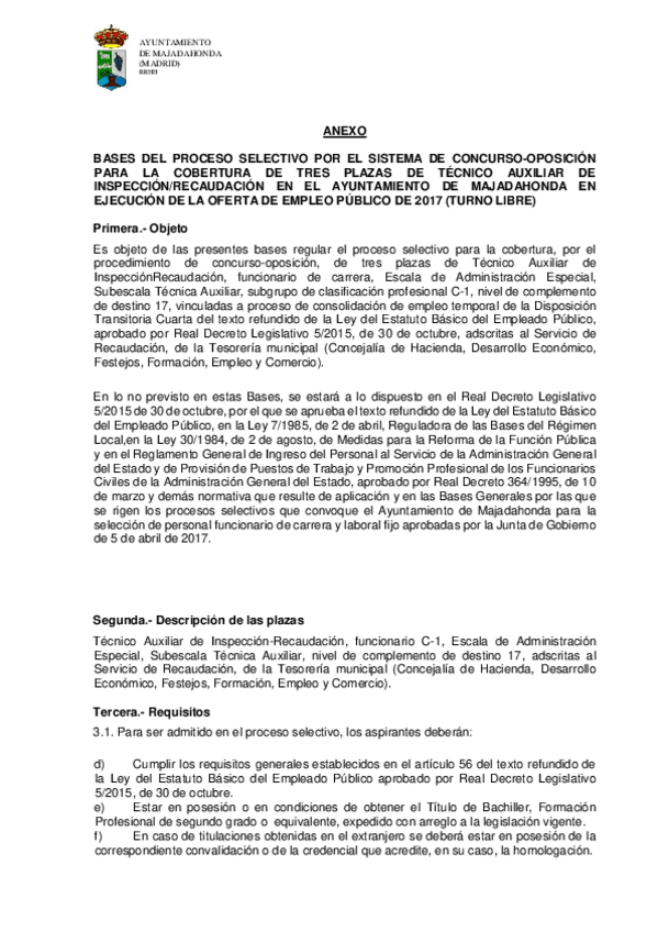 Miniatura del documento Técnicos Auxiliares Inspección_Recaudación - Bases específicas.pdf