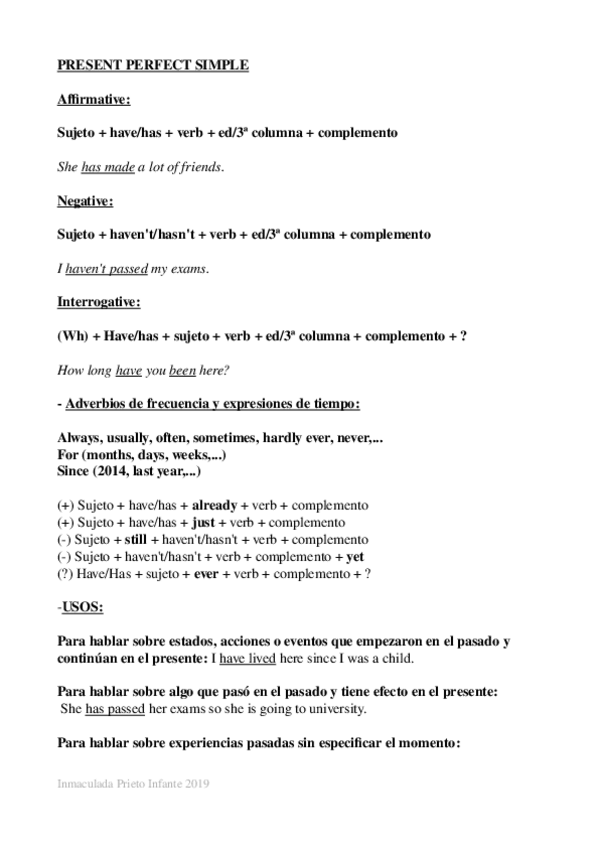 Miniatura del documento Present perfect simple.odt