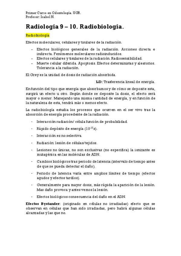 Miniatura del documento Radiología 9 - 10. Radiobiología..pdf