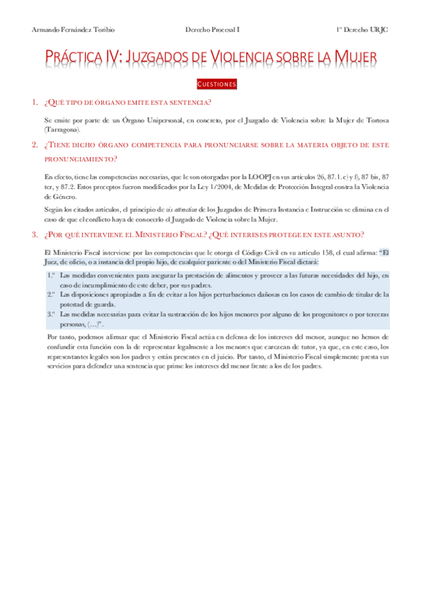 Miniatura del documento Práctica IV Derecho Procesal I Armando Fernández Toribio.pdf