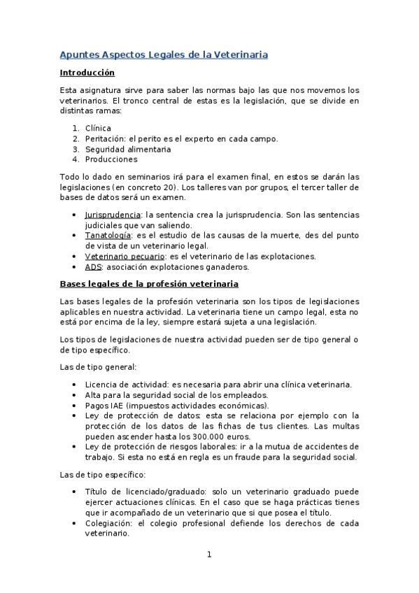 Miniatura del documento Apuntes Aspectos Legales de la Veterinaria.docx