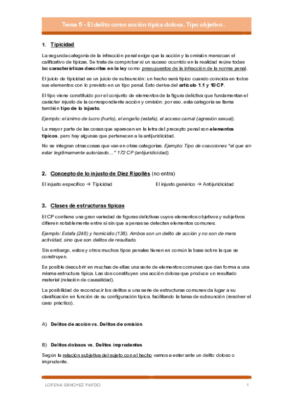 Miniatura del documento Tema 5 - El delito como acción típica dolosa. Tipo objetivo..pdf