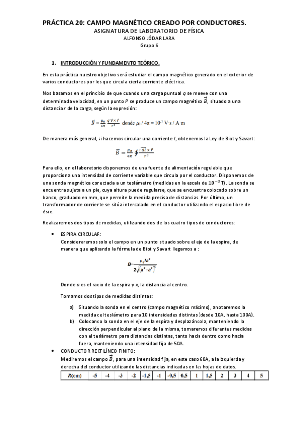 Miniatura del documento Práctica 20. Campo magnético creado por conductores (PDF).pdf