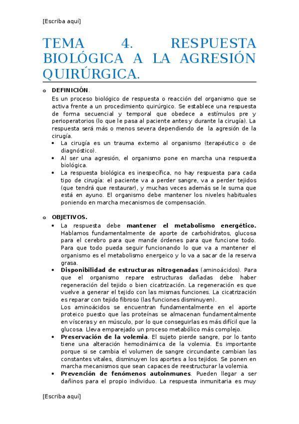 Miniatura del documento TEMA 04. RESPUESTA BIOLOGICA A LA AGRESION QUIRURGICA.docx