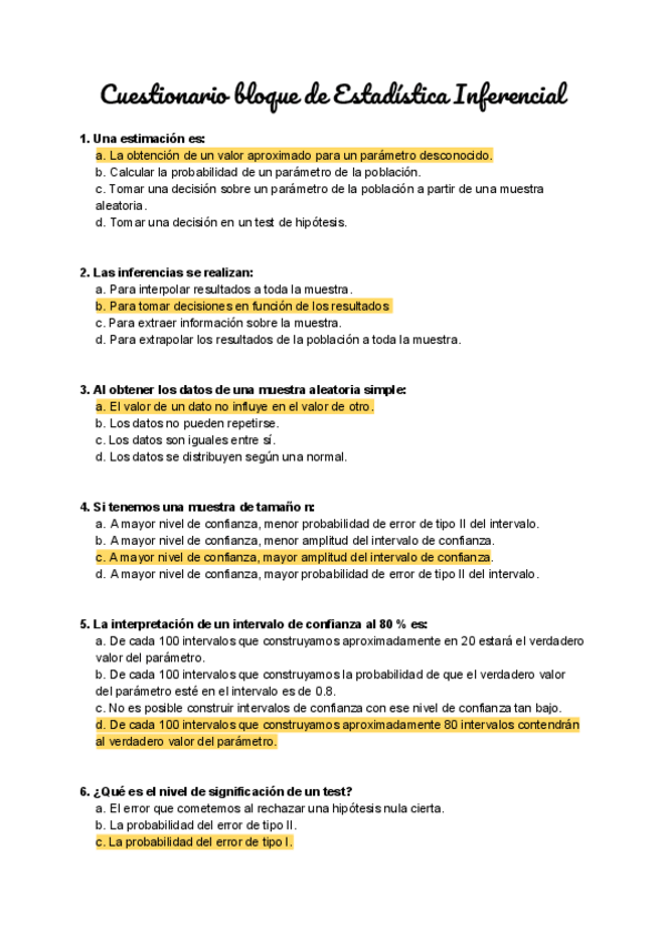 Miniatura del documento Cuestionario bloque de Estadística Inferencial.pdf