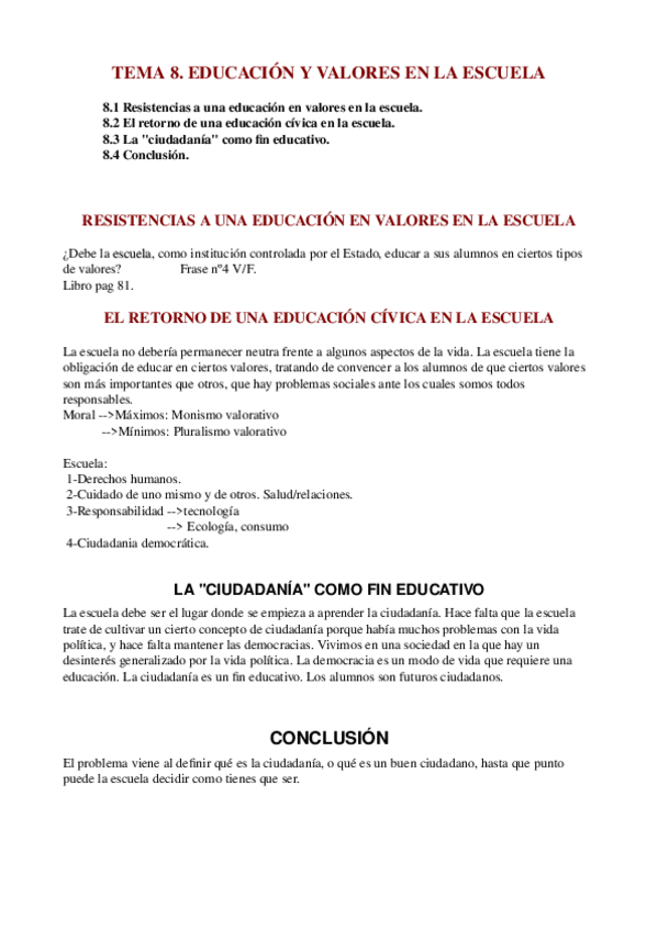 Miniatura del documento Tema 8. Educacion y valores en la escuela.odt