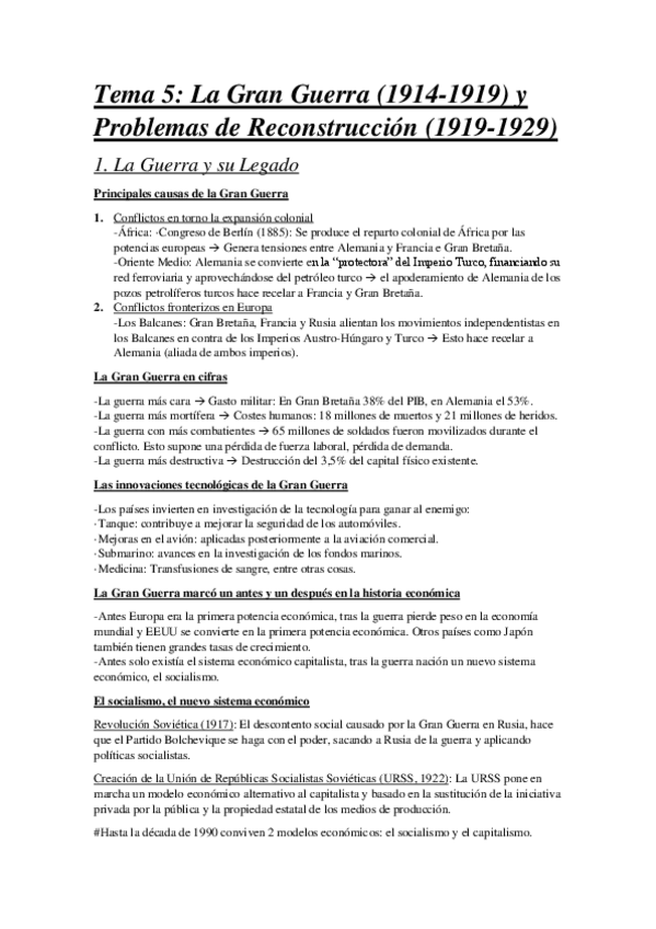 Miniatura del documento Tema 6 La Gran Guerra y los Problemas de Reconstrucción.pdf
