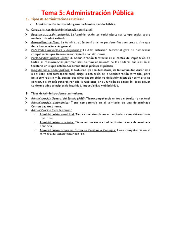 Miniatura del documento Tema 5 - Características y clases de la Administración Pública.pdf