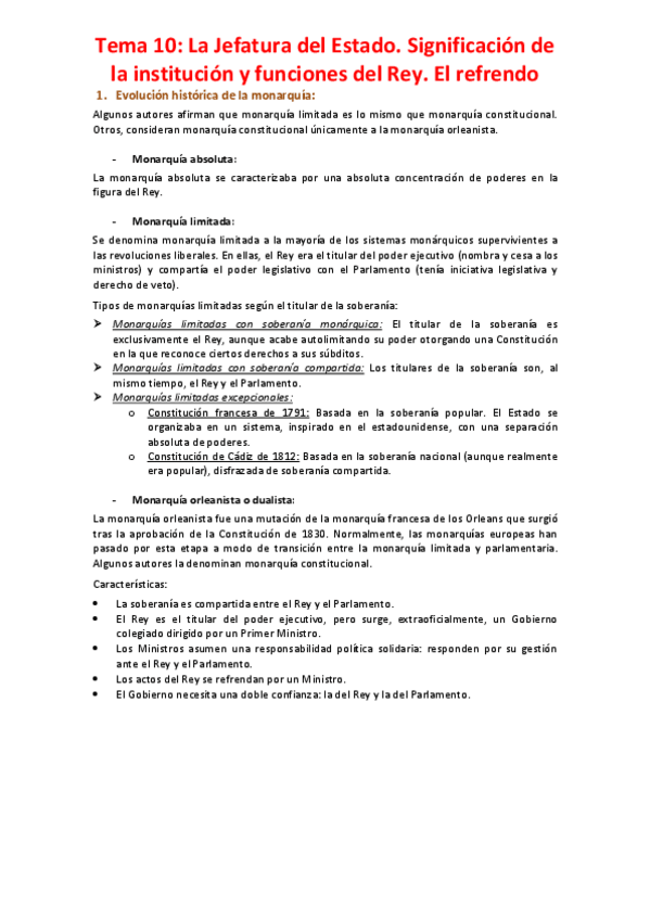 Miniatura del documento Tema 10 - La Jefatura del Estado. Significación de la institución y funciones del Rey. El refrendo.pdf