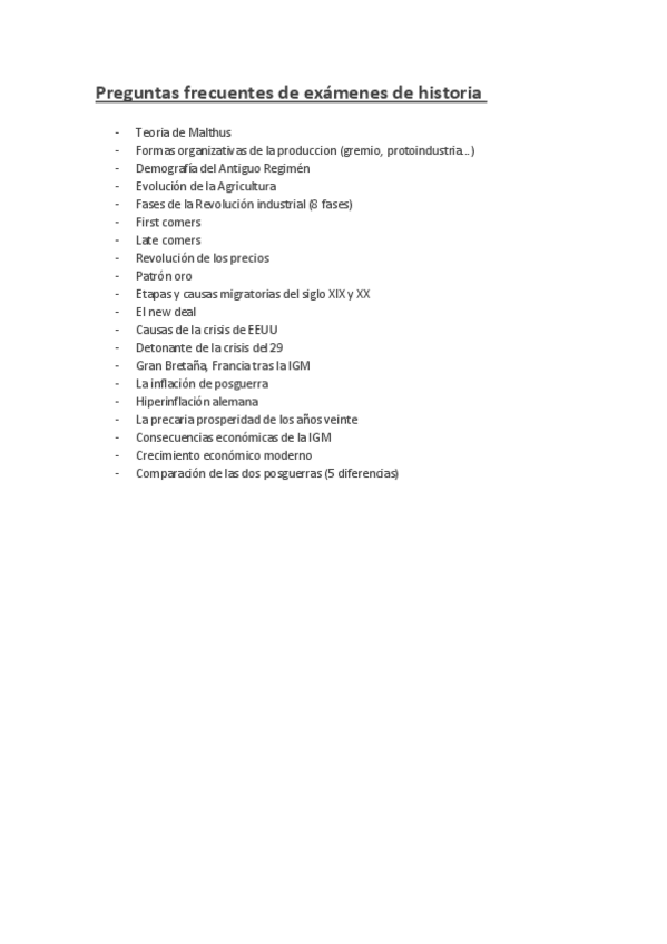 Miniatura del documento Preguntas frecuentes de exámenes de Historia Economica.pdf