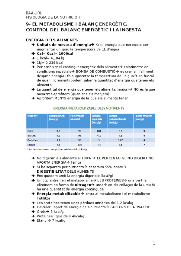 Miniatura del documento 9- EL METABOLISME I BALANÇ ENERGÈTIC. CONTROL DEL BALANÇ ENERGÈTIC I LA INGESTA.docx