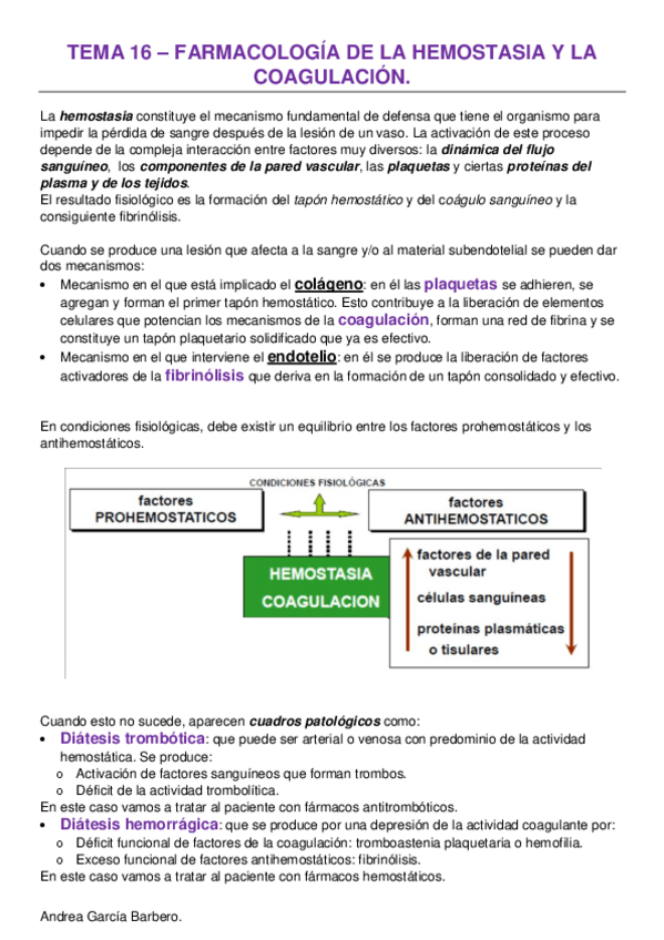 Miniatura del documento TEMA 16 - FARMACOLOGÍA DE LA HEMOSTASIA Y LA COAGULACION.pdf