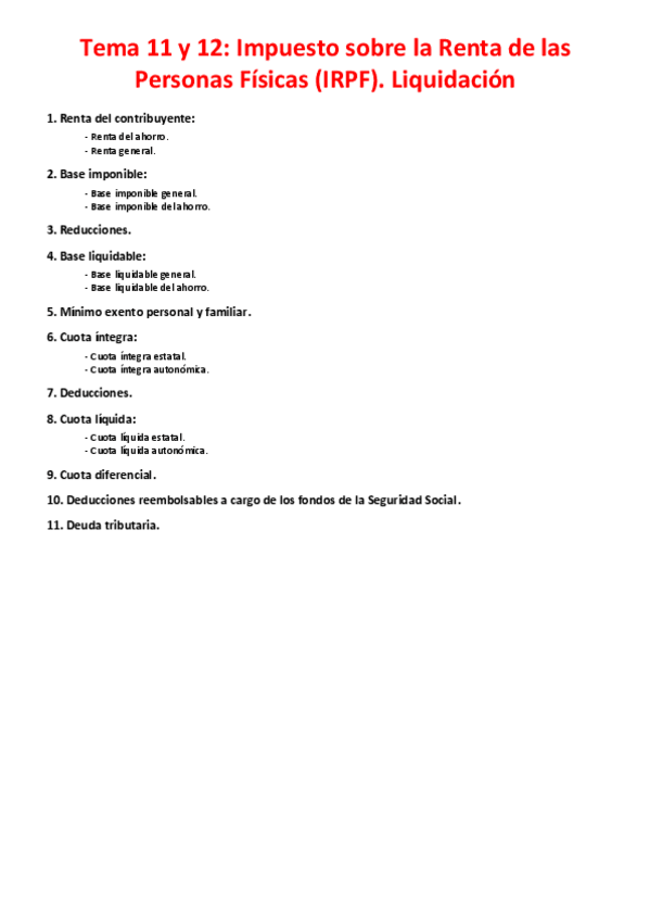 Miniatura del documento Tema 11 y 12 - Impuesto sobre la Renta de las Persona Físicas (IRPF). Liquidación.pdf