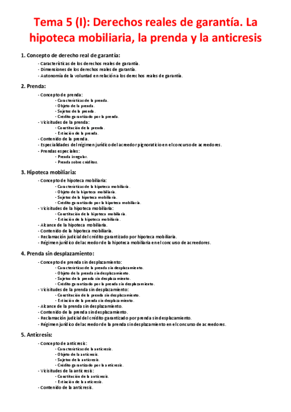 Miniatura del documento Tema 5 (I) - Derechos reales de garantía. La hipoteca mobiliaria- la prenda y la anticresis.pdf
