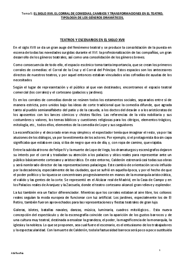 Miniatura del documento Tema 5 El siglo XVII. El corral de comedias. Cambios y transformaciones en el teatro..pdf
