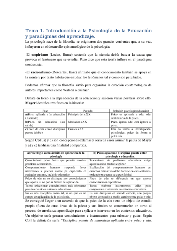 Miniatura del documento Tema 1. Introducción a la Psicología de la Educación y paradigmas del aprendizaje..docx