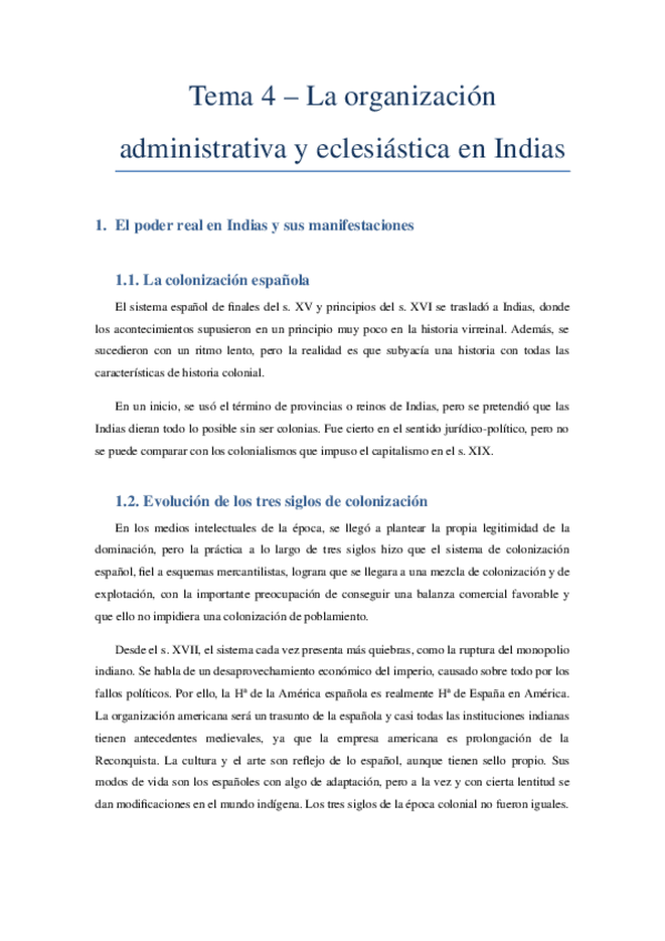 Miniatura del documento Tema 4 - La organización administrativa y eclesiástia en Indias - copia.docx