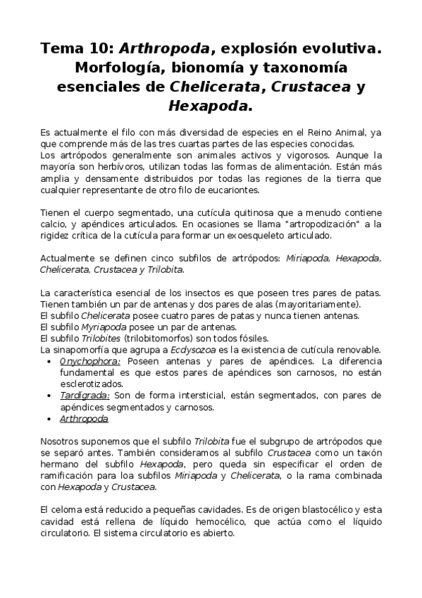 Miniatura del documento Tema-10-Arthropoda-explosion-evolutiva-Morfologia-bionomia-y-taxonomia-esenciales-de-Chelicerata-Crustacea-y-Hexapoda.docx