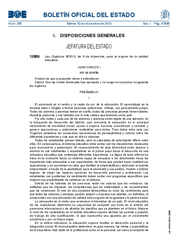 Miniatura del documento LOMCE. Ley Orgánica para la Mejora de la Calidad Educativa 2013.pdf