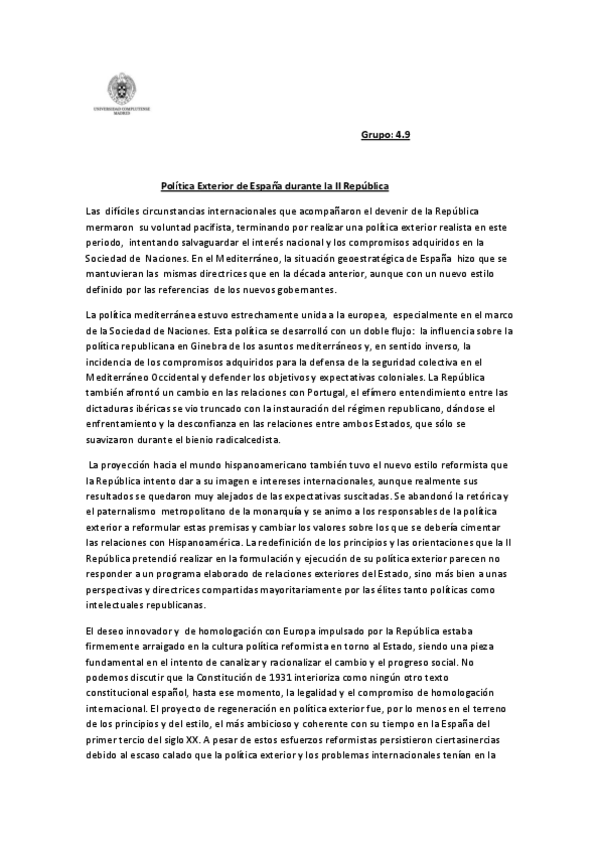 Miniatura del documento Política Exterior de España durante la II República PDF.pdf