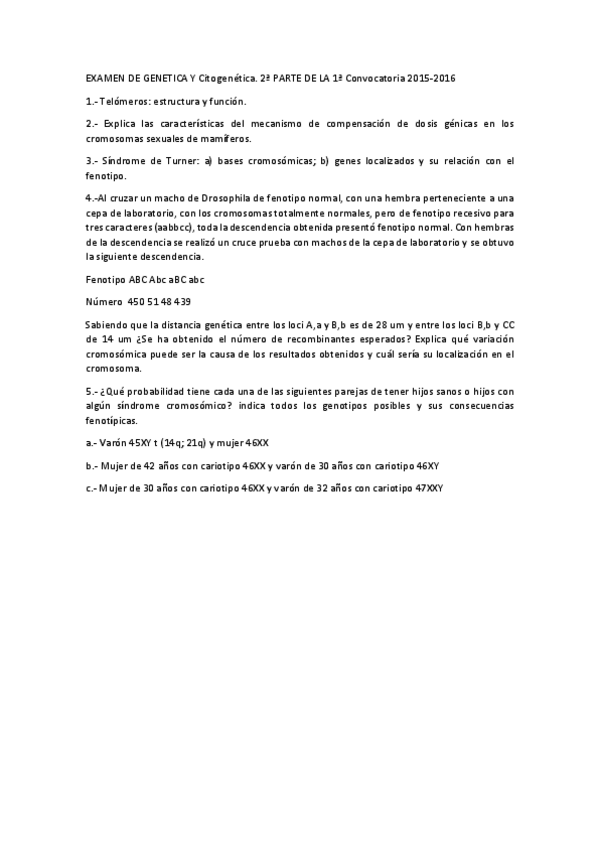 Miniatura del documento Examen de Genética y Citogenética. 2ª Parte  2015-2016.pdf