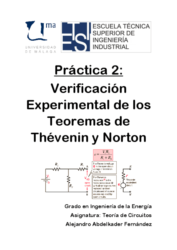 Miniatura del documento Práctica 2 - Verificación experimental de los teoremas de Thévenin y Norton.pdf