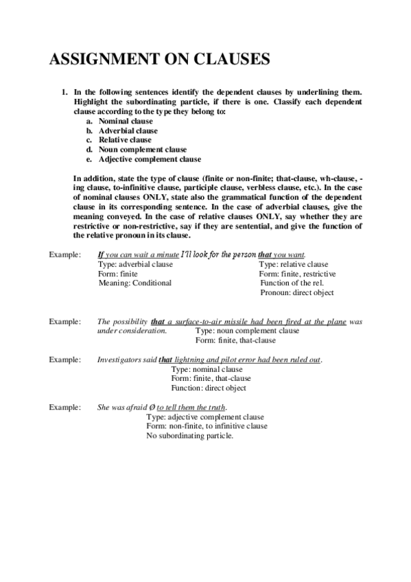 Miniatura del documento ASSIGNMENT ON CLAUSES II - EXERCISES.pdf
