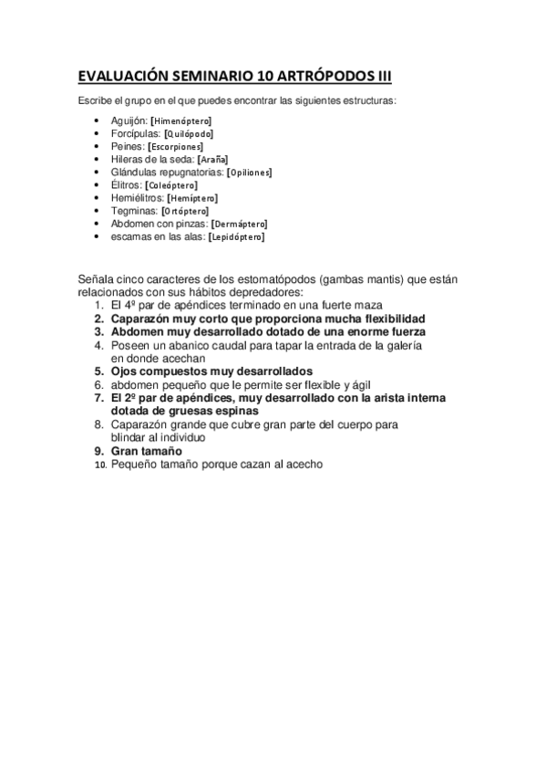 Miniatura del documento Evaluación seminario 10 Artrópodos III