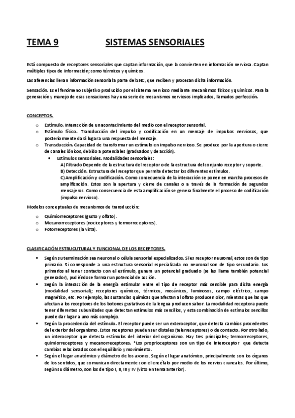 Miniatura del documento TEMA 9                     SISTEMAS SENSORIALES.pdf