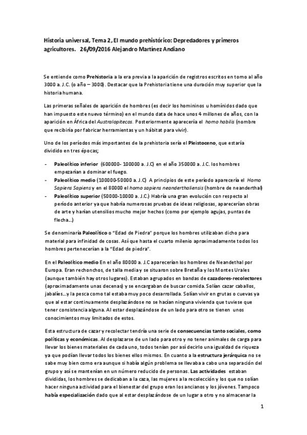 Miniatura del documento Tema 2 Historia universal Prehistoria depredadores y primeros agricultores Alejandro Martínez Andiano.pdf