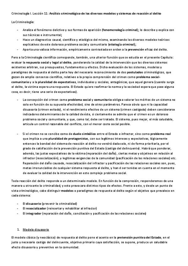 Miniatura del documento Criminologia I. Leccion 11 Analisis criminologico de los diversos modelos y sistemas de reaccion al delito.pdf