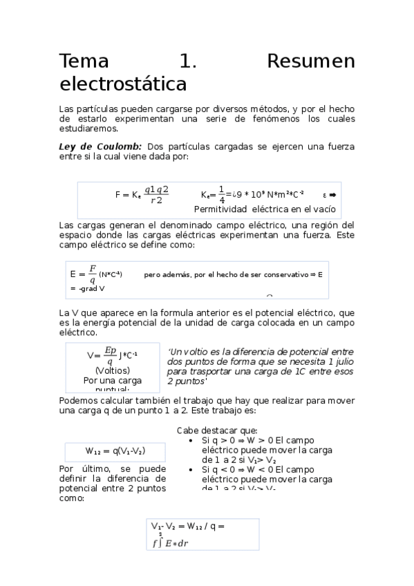 Miniatura del documento ResumenT1Electrostatica.docx