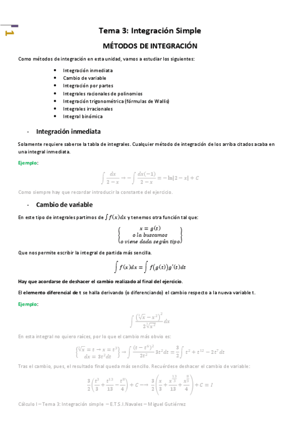 Miniatura del documento Cálculo I - Tema 3 - Integración Simple.pdf