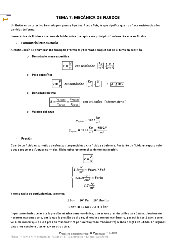 Miniatura del documento Física I - Tema 7 - Mecánica de Fluidos.pdf
