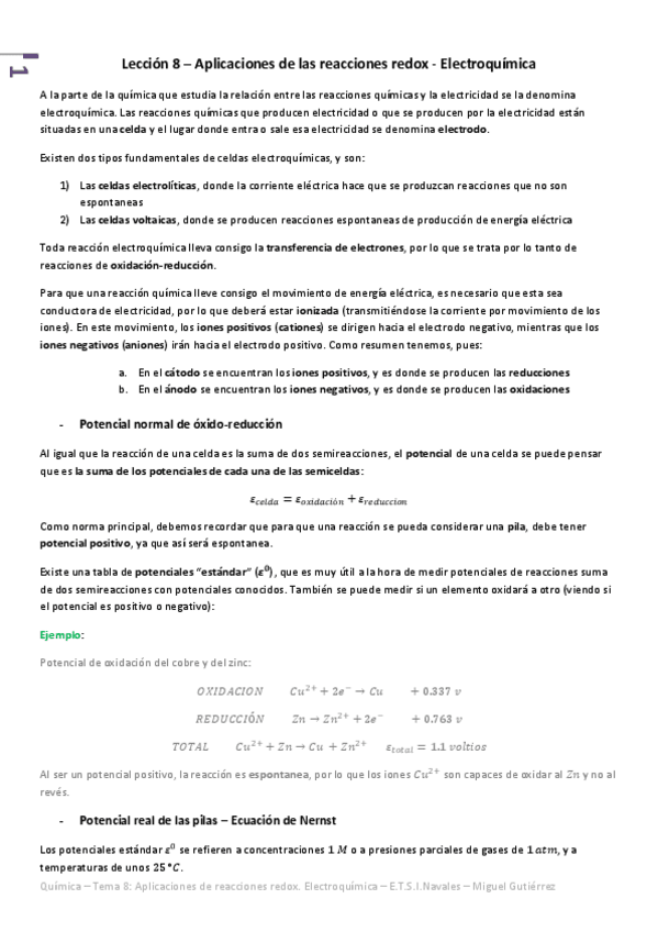 Miniatura del documento Química - Tema 8 - Aplicaciones de las reacciones redox - Electroquímica.pdf
