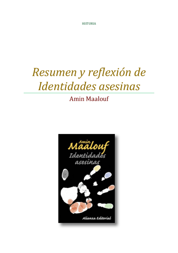 Miniatura del documento Resumen y reflexión del libro Identidades asesinas.pdf
