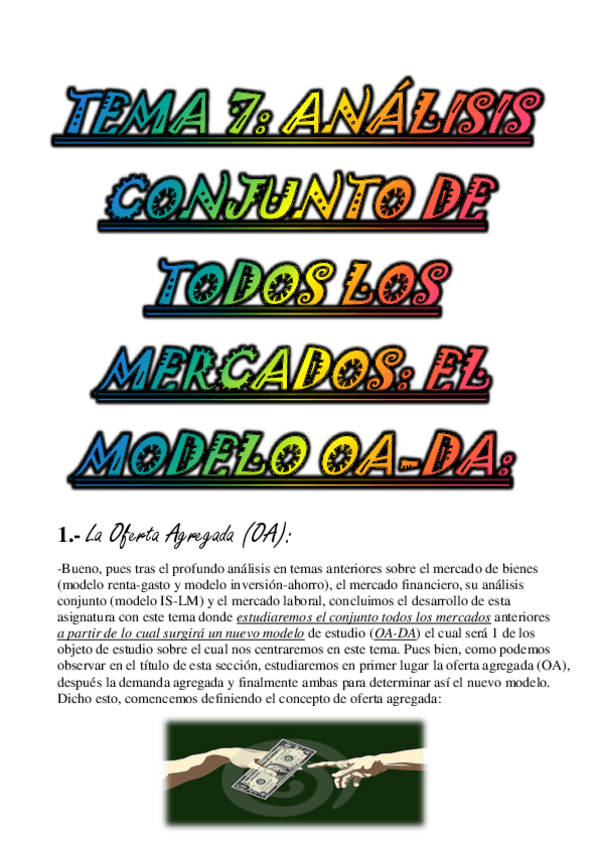 Miniatura del documento TEMA 7. Análisis Conjunto de todos los Mercados. El Modelo OA-DA.pdf