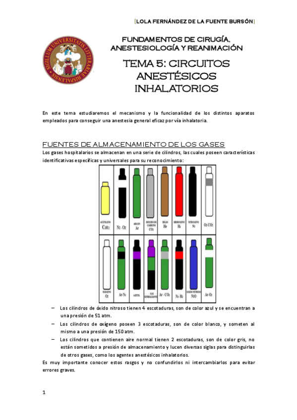 Miniatura del documento Tema 5 (FCAR-2) CIRCUITOS ANESTÉSICOS INHALATORIOS. Lola.pdf