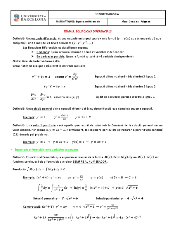 Miniatura del documento TEMA 5. EQUACIONS DIFERENCIALS.pdf