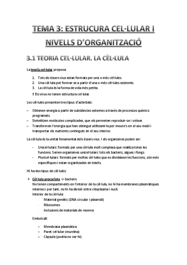 Miniatura del documento Tema 3 - Estructura cel·lular i nivells d'organització.pdf