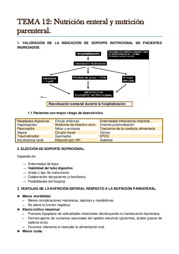 Miniatura del documento TEMA 12. Nutrición enteral y nutriciñon parenteral..pdf