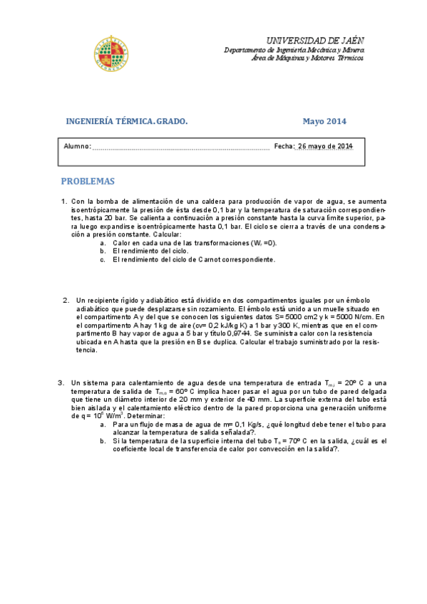 Miniatura del documento Ingeniería Térmica - Examen Problemas G Mayo 2014.pdf